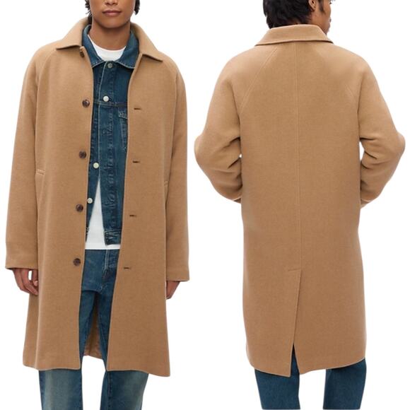 Gap Oversized Wool Blend Single Breasted Long Top Coat Camel Tan Size XL - Picture 2 of 13